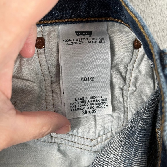 Levi Strauss 501 Mens Dark Wash Button Fly Straight Leg Jeans W38 L32 - Picture 4 of 10